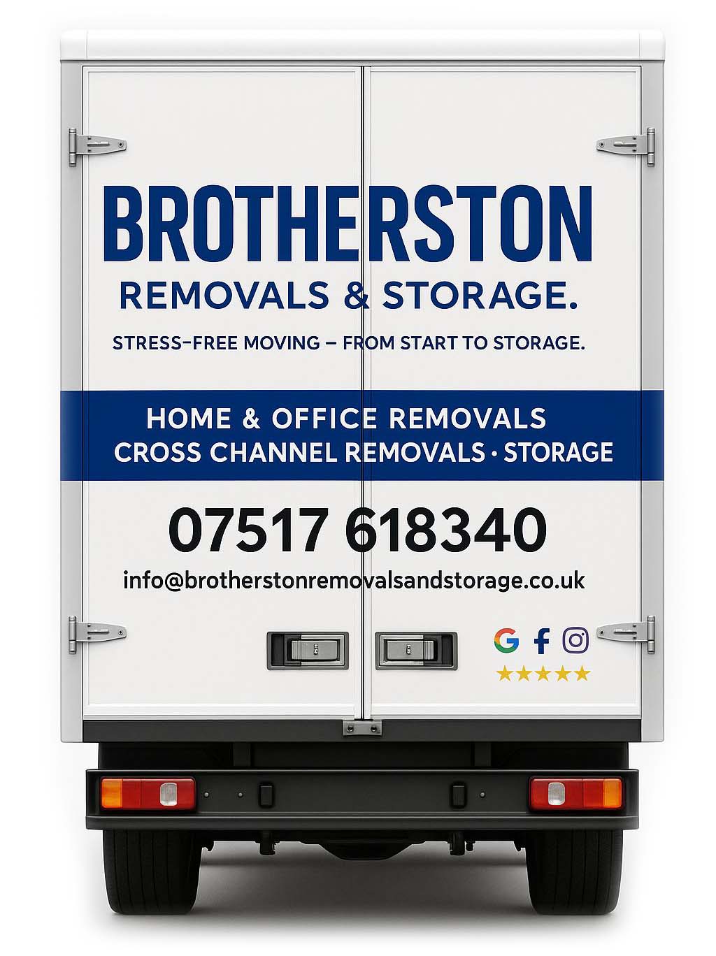 Brotherston removals and storage white van rear view